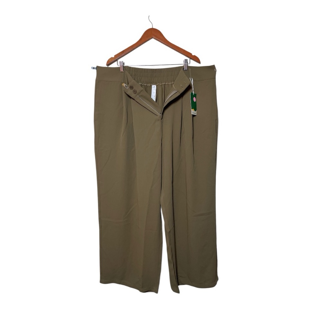 HALARA High Waisted Button Zipper Side Pocket Shirred Straight Leg Work Pants - Picture 2 of 6